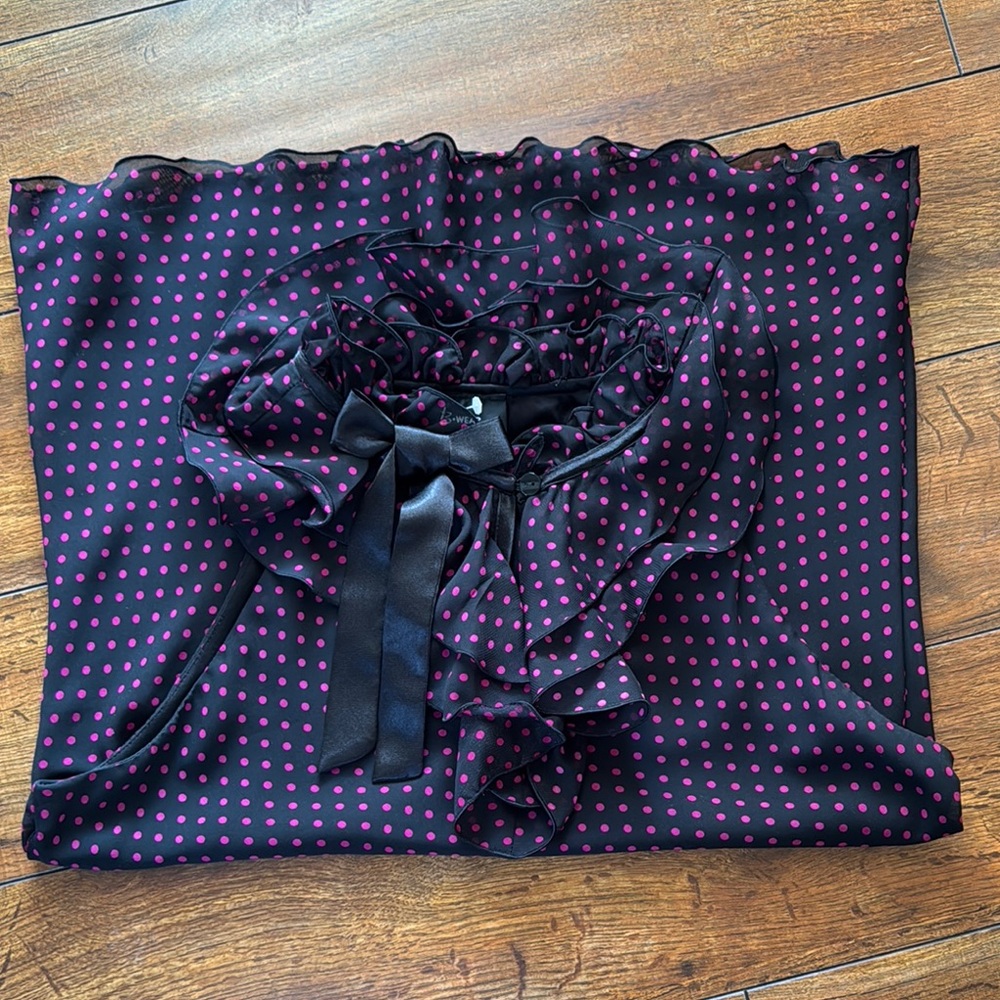 B.wear Chic Black Blouse with Pink Polka Dots